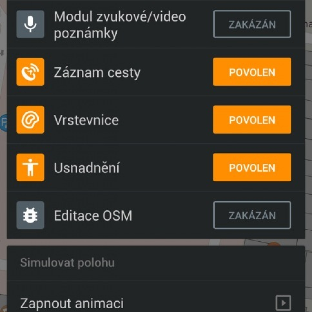 Parkování na hlavní obrazovce