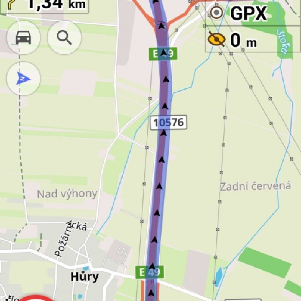 Zobrazení rychlosti a jízdních pruhů